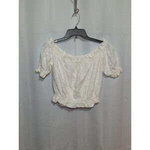 White Eyelet Cropped Blouse Women's Size Large By Together Off The Shoulder